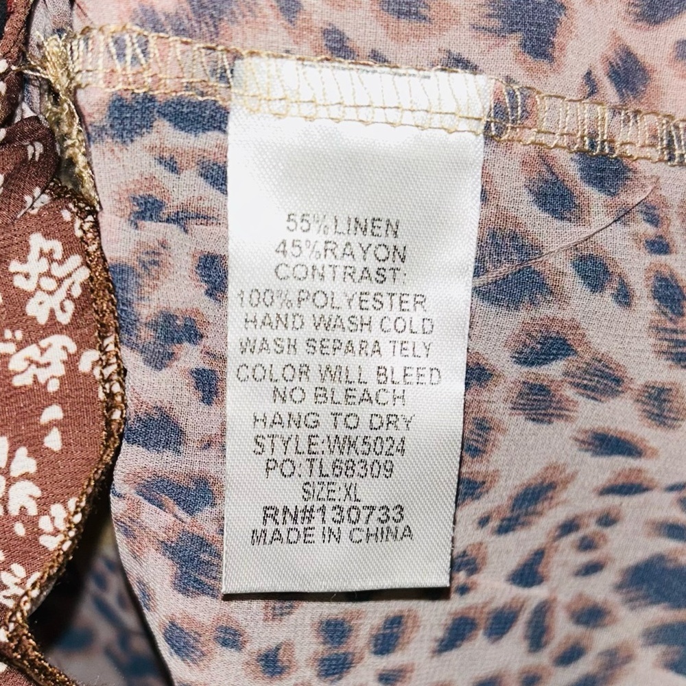 Umgee Tan Blouse with Blue and Pink Details - Picture 3 of 4